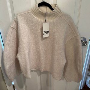 Zara Brand New Sherpa Turtleneck Sweater with Ribbed Neck Detail